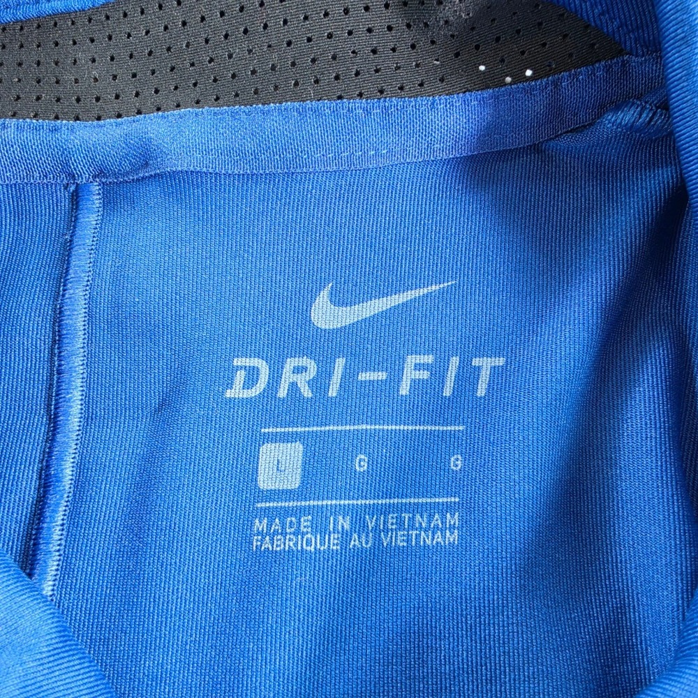 Nike Tiger Woods Dri-FIT Golf Polo Mens Large Blue Striped Allianz Logo TW Shirt - Picture 7 of 7